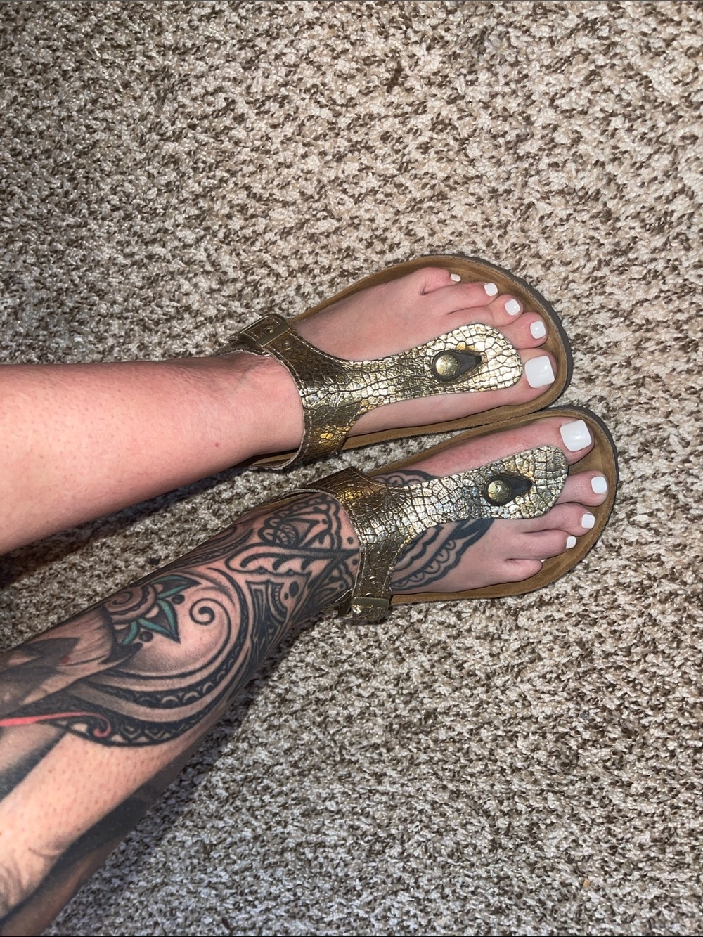 Papillio Metallic Gold Croc-Print T-Strap Sandals